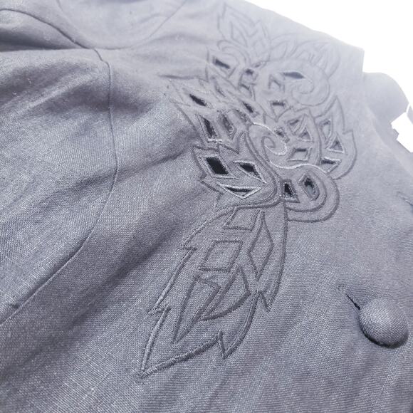 Vintage Nancy Johnson Linen Light Jacket Blouse Laser Cutout Retro - Picture 9 of 10